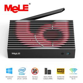 Fanless Small Desktop Micro PC MeLE PCG35 GLK Intel J4125, 8GB, 128GB, Windows 11 Pro, Dual HDMI, VGA, Three Screen Support, Gigabit Ethernet, WiFi, PXE, Auto Power on Work on, Industrial IOT Business