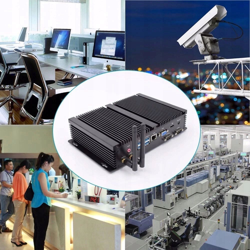 Image of powerful computer with passive cooling for industrial applications: in commerce, production, offices. Well equipped with interfaces for connecting different peripherals