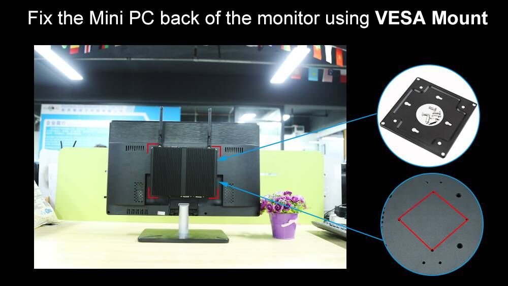 Fix the Mini PC back of the monitor using VESA Mount