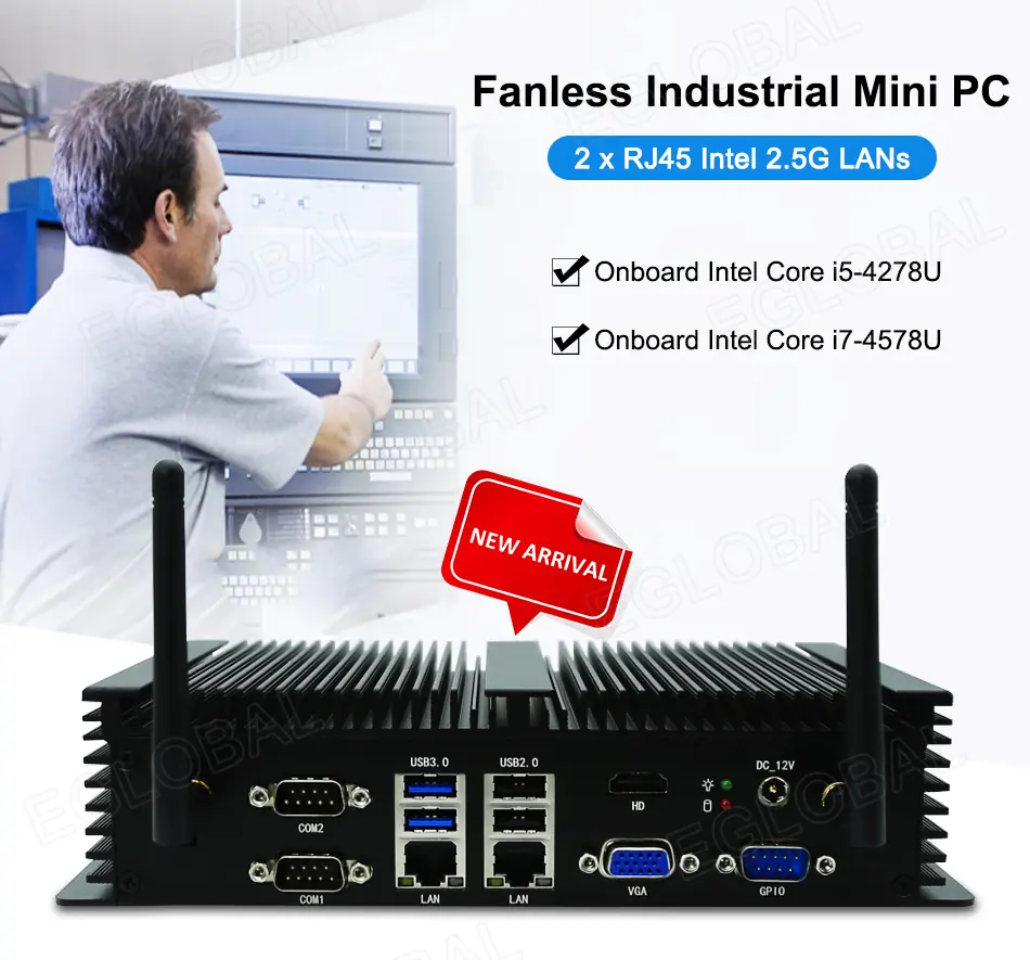 Fanless Industrial Mini PC Onboard Intel Core I5-4278U Onboard Intel Core I7-4578U 2xRJ45 Intel 2.5G LANs