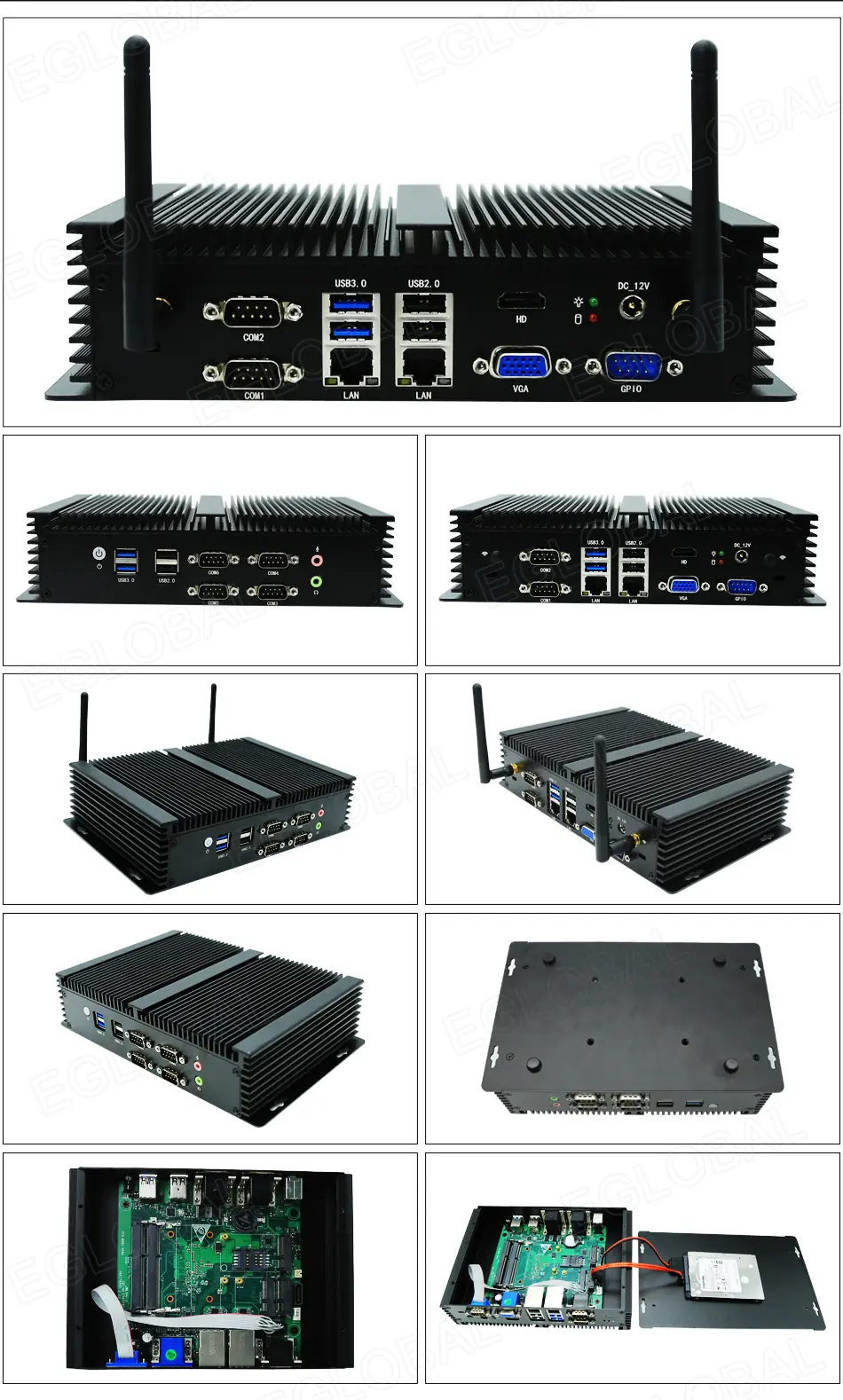 Photos of Industrial fanless mini PC with Intel Core i5-4278U, 8*USB, 6*COM, GPIO, LAN, HDMI and VGA, WiFi, Bluetooth