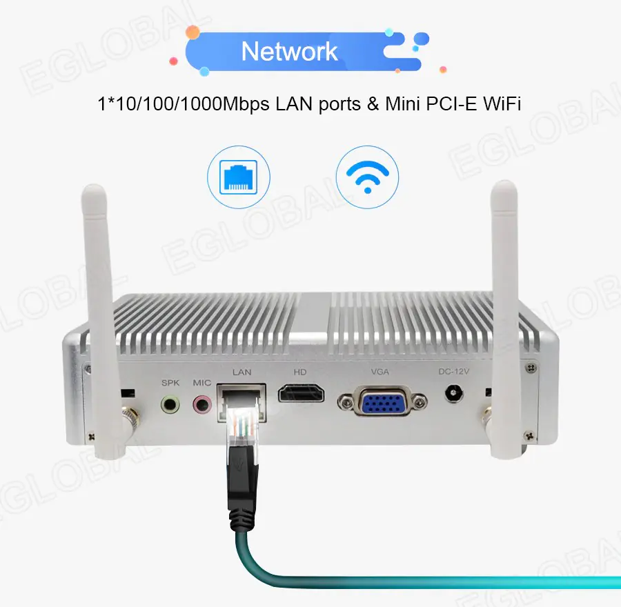 Network 1*10/100/1000Mbps LAN ports & Mini PCI-E WiFi