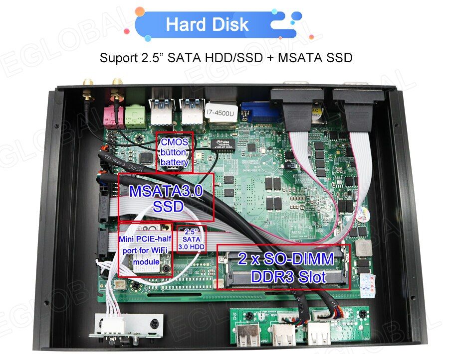 Image of powerful computer with passive cooling for industrial applications: in commerce, production, offices. Well equipped with interfaces for connecting different peripherals