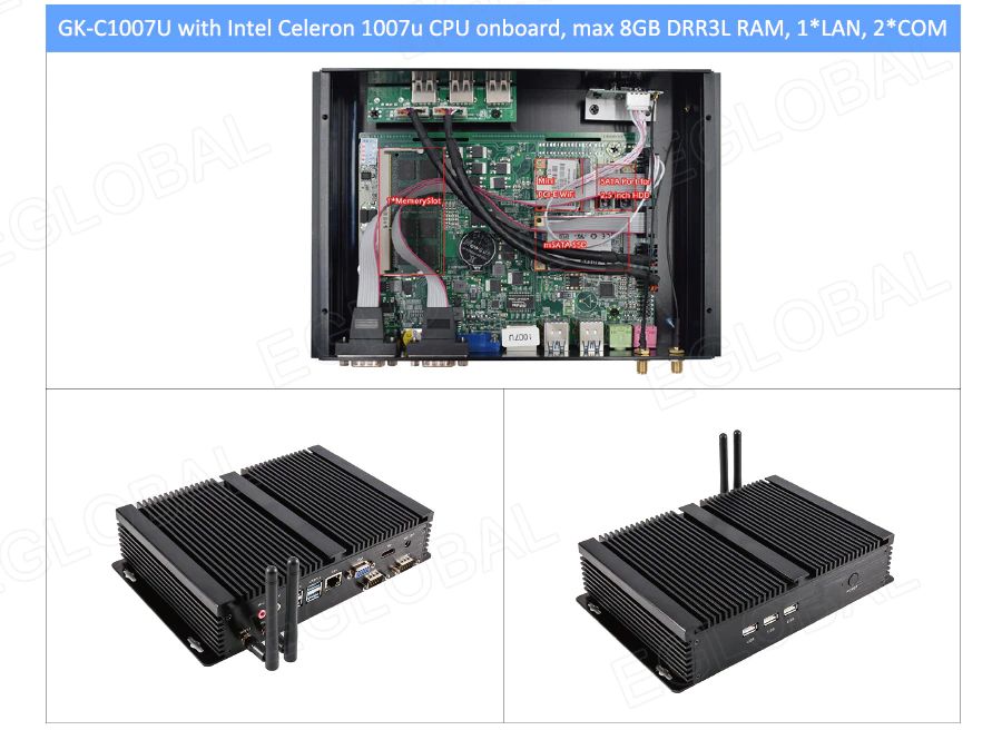 Image of powerful computer with passive cooling for industrial applications: in commerce, production, offices. Well equipped with interfaces for connecting different peripherals