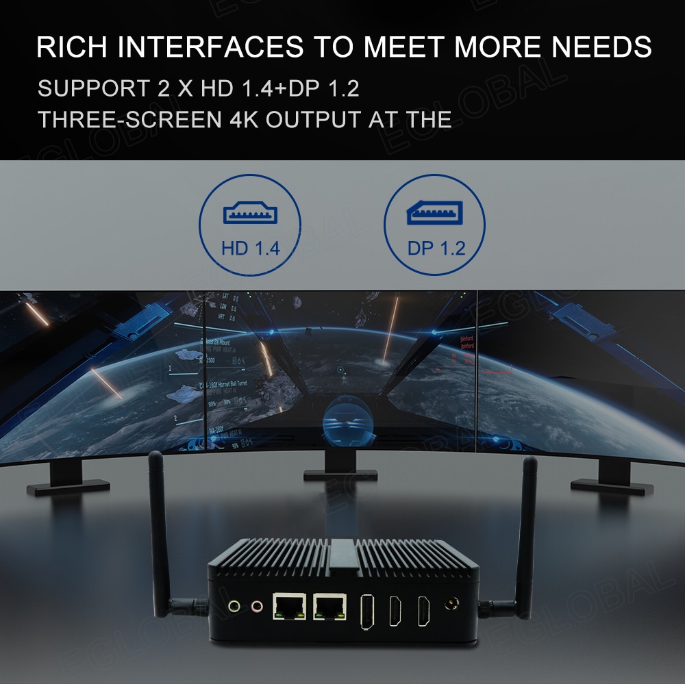 RICH INTERFACES TO MEET MORE NEEDS SUPPORT 2 X HD 1.4+DP 1.2 THREE-SCREEN 4K OUTPUT AT THE