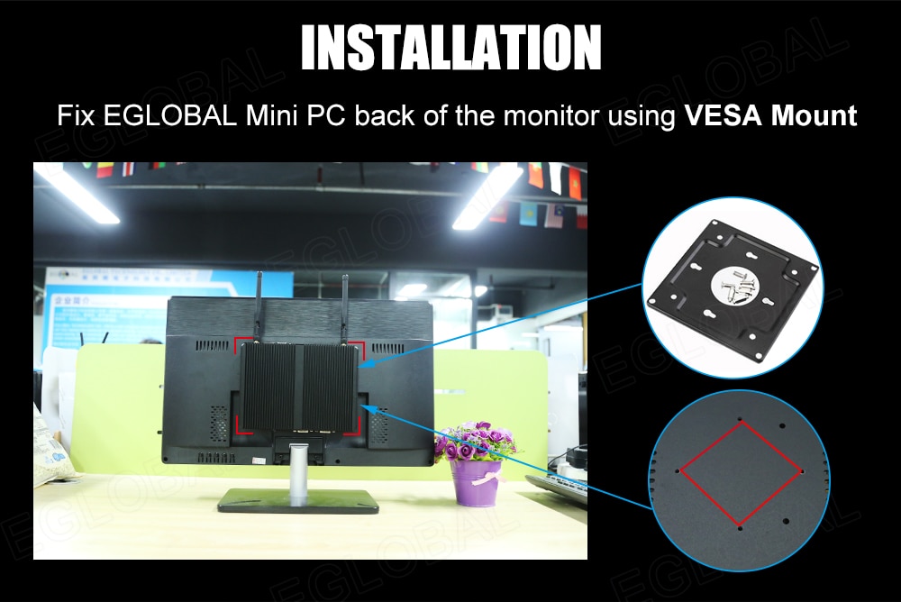 INSTALLATION | Fix EGLOBAL Mini PC back of the monitor using VESA Mount