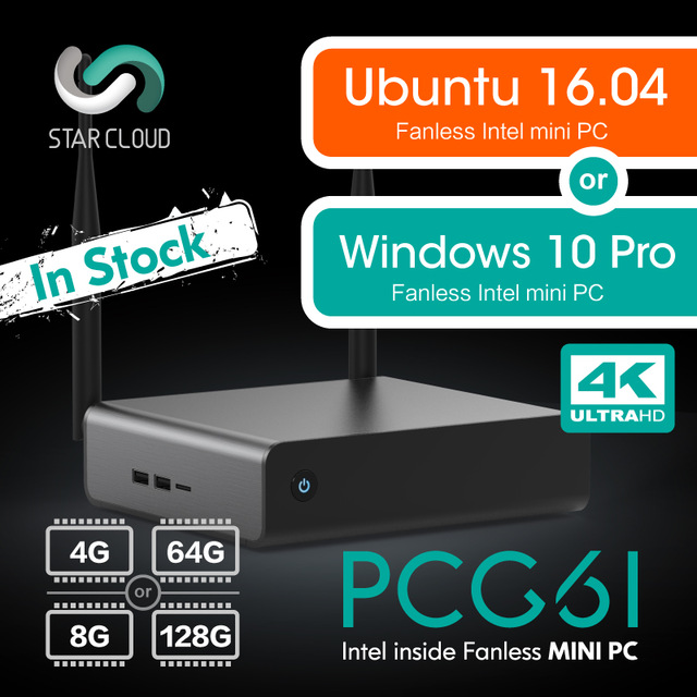Mini PC Star Cloud PCG61 Windows 10 Pro lub Ubuntu Braswell Celeron N3150 DDR3 SSD 1000M LAN 5G WiFi HDMI VGA