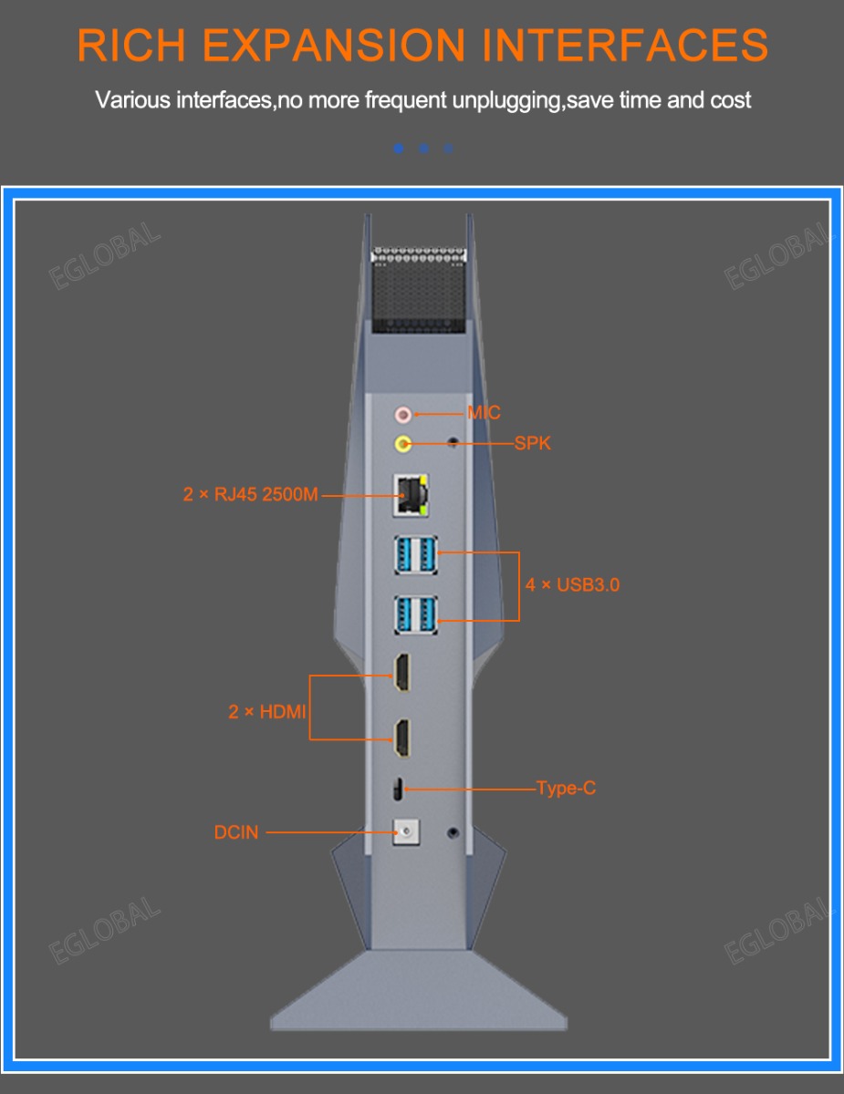 RICH EXPANSION INTERFACES - Various interfaces.no more frequent unplugging,save time and cost 2 x RJ45 2500M 2 x HDMI DCIN 1/1 Ic SPK 4 x USB3.0 -Type-C