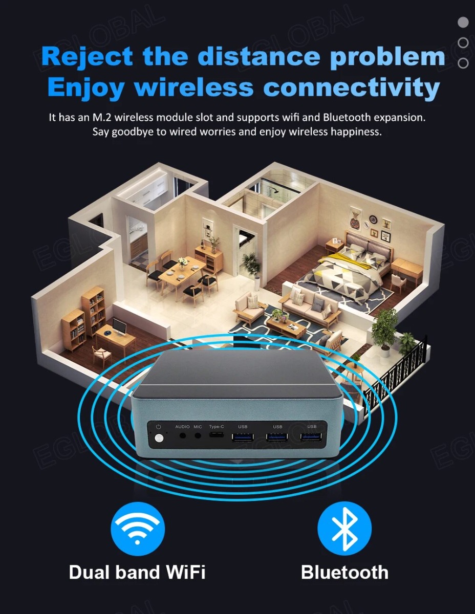 Reject the distance problem Enjoy wireless connectivity It has an M.2 wireless module slot and supports wifi and Bluetooth expansion. Say goodbye to wired worries and enjoy wireless happiness. Dual band WiFi	Bluetooth