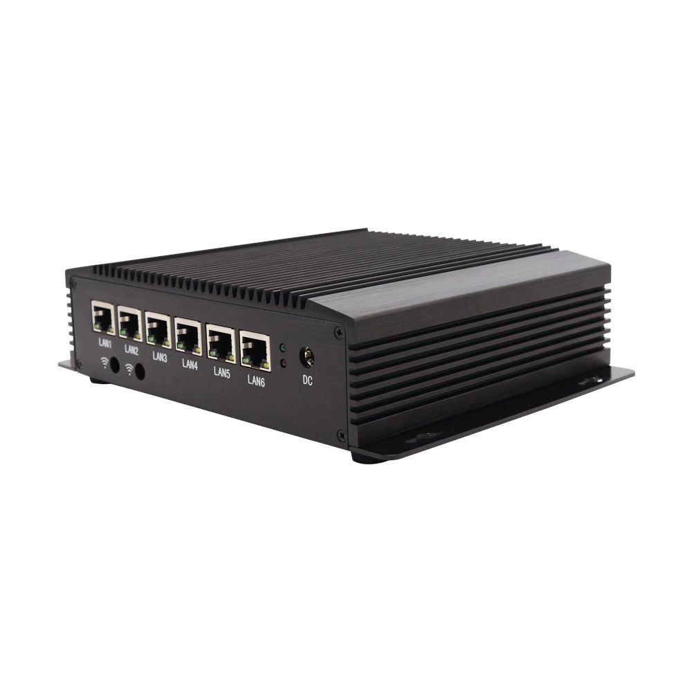 Industrial Fanless mini PC VenBOX G9 6x LAN, dual COM, 3G/4G Module, SIM Card for Pfsense Firewall, Wifi Router | Front View