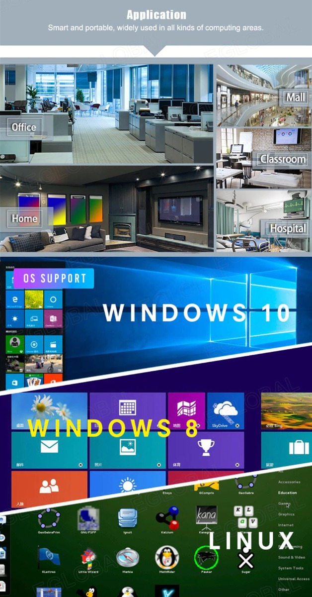 Zastosowanie - Inteligentne i przenośne, szeroko stosowane we wszelkiego rodzaju obszarach obliczeniowych. -Centrum handlowe; -Biuro; -Klasa; -Dom; -Szpital; -Obsługa systemu operacyjnego: Windows 10, Windows 8, Linux