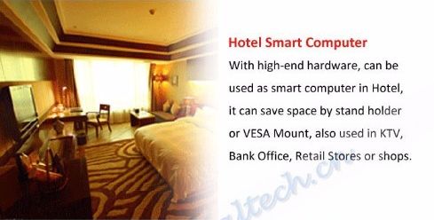 Hotel Smart Computer - Dzięki wysokiej klasy sprzętowi może być używany jako inteligentny komputer w hotelu, może zaoszczędzić miejsce dzięki uchwycie na stojak lub uchwycie VESA, stosowanym również w KTV, biurze bankowym, sklepach detalicznych lub sklepach.