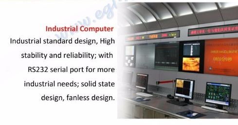 Komputer przemysłowy - standard przemysłowy, wysoka stabilność i niezawodność; z portem szeregowym RS232 dla przemysłowych potrzeb; konstrukcja półprzewodnikowa, bezwentylatorowa.