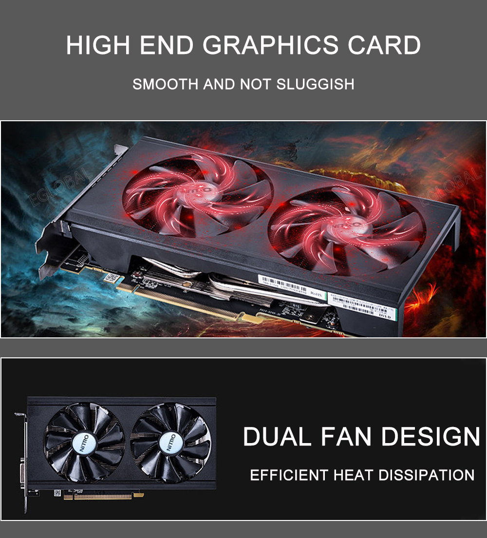 HIGH END GRAPHICS CARD SMOOTH AND NOT SLUGGISH DUAL FAN DESIGN EFFICIENT HEAT DISSIPATION
