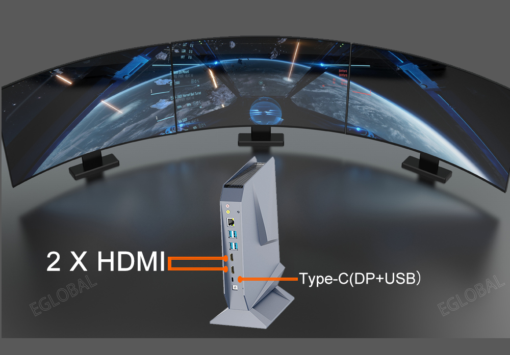 2x HDMI + 1x Type-C (DP+USB)